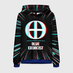 Толстовка-худи мужская Символ Blue Exorcist в стиле glitch на темном фоне, цвет: 3D-синий