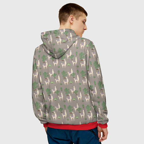 Мужская толстовка Три забавных ламы среди кактусов / 3D-Красный – фото 4