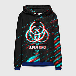 Толстовка-худи мужская Elden Ring в стиле glitch и баги графики на темном, цвет: 3D-синий