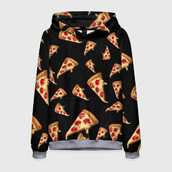 Толстовка-худи мужская Куски пиццы на черном фоне, цвет: 3D-меланж
