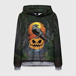 Мужская толстовка Ворон, сидящий на тыкве - Halloween