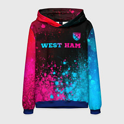 Толстовка-худи мужская West Ham - neon gradient: символ сверху, цвет: 3D-синий