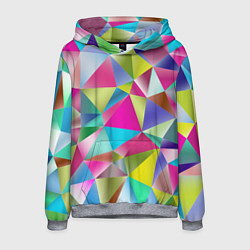Толстовка-худи мужская Радужные трехмерные треугольники, цвет: 3D-меланж