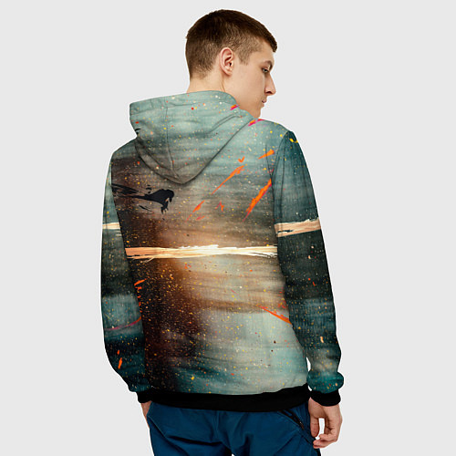 Мужская толстовка Светло-синий абстрактный фон и брызки красок / 3D-Черный – фото 4