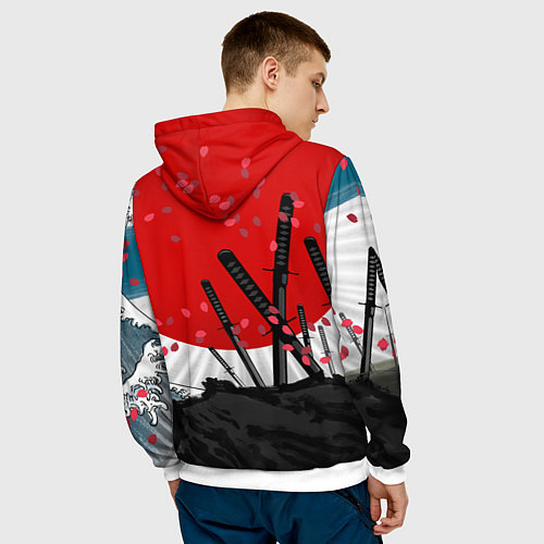 Мужская толстовка Солнце, волны и катаны / 3D-Белый – фото 4