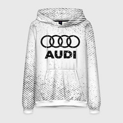 Толстовка-худи мужская Audi с потертостями на светлом фоне, цвет: 3D-белый