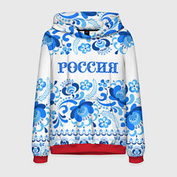 Толстовка-худи мужская РОССИЯ голубой узор, цвет: 3D-красный