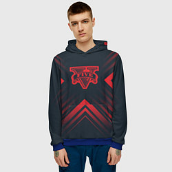 Толстовка-худи мужская Красный символ GTA на темном фоне со стрелками, цвет: 3D-синий — фото 2