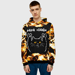 Толстовка-худи мужская Papa Roach рок кот и огонь, цвет: 3D-черный — фото 2