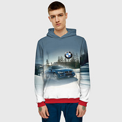 Толстовка-худи мужская Крутая бэха мчится по лесной дороге, цвет: 3D-красный — фото 2