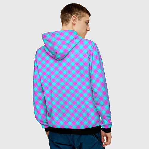 Мужская толстовка Фиолетовые и голубые квадратики / 3D-Черный – фото 4
