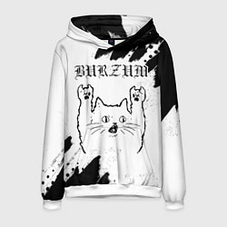 Толстовка-худи мужская Burzum рок кот на светлом фоне, цвет: 3D-белый