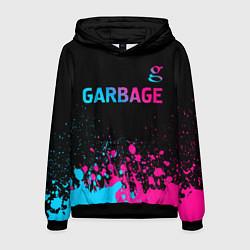 Толстовка-худи мужская Garbage - neon gradient: символ сверху, цвет: 3D-черный