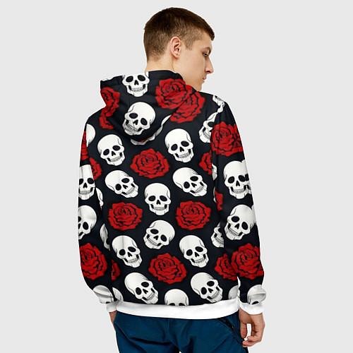 Мужская толстовка Весёлые черепки и розы / 3D-Белый – фото 4