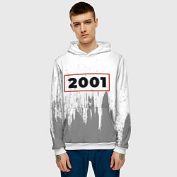 Толстовка-худи мужская 2001 - в красной рамке на светлом, цвет: 3D-белый — фото 2