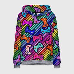 Толстовка-худи мужская Многоцветные полоски с джойстиками, цвет: 3D-меланж