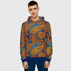 Толстовка-худи мужская Узор Пейсли - индийский орнамент, цвет: 3D-синий — фото 2