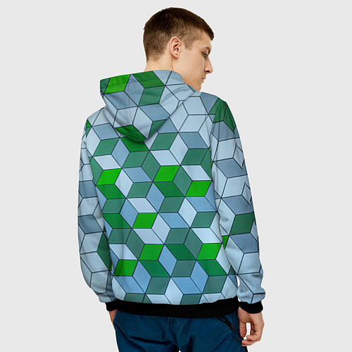 Мужская толстовка Зелёные и серые абстрактные кубы с оптической иллю / 3D-Черный – фото 4