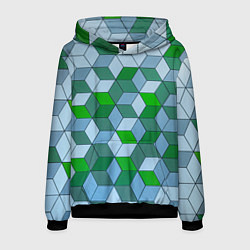 Мужская толстовка Зелёные и серые абстрактные кубы с оптической иллю