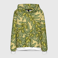 Толстовка-худи мужская Винтажные ветви оливок, цвет: 3D-белый