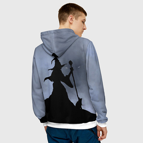 Мужская толстовка Halloween - силуэт ведьмы с котом / 3D-Белый – фото 4
