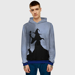 Толстовка-худи мужская Halloween - силуэт ведьмы с котом, цвет: 3D-синий — фото 2