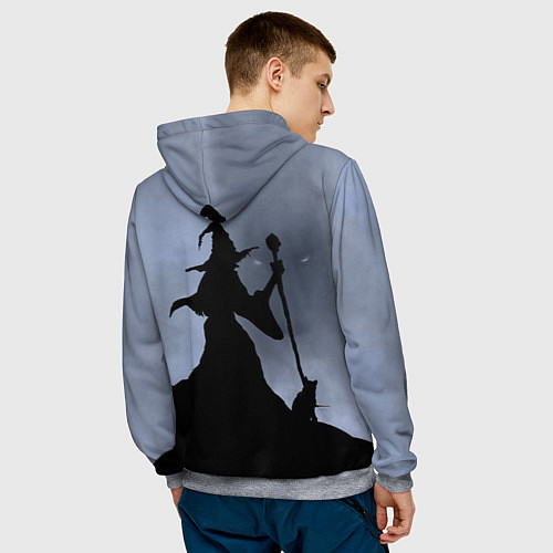 Мужская толстовка Halloween - силуэт ведьмы с котом / 3D-Меланж – фото 4