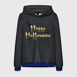 Толстовка-худи мужская Happy Halloween надпись с летучими мышами, цвет: 3D-синий