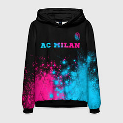 Толстовка-худи мужская AC Milan - neon gradient: символ сверху, цвет: 3D-черный