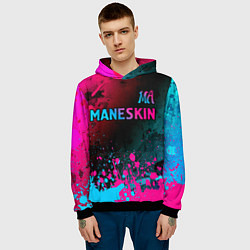 Толстовка-худи мужская Maneskin - neon gradient: символ сверху, цвет: 3D-черный — фото 2