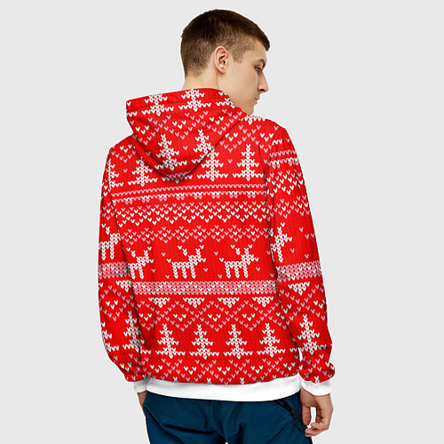 Мужская толстовка Рождественский красный свитер с оленями / 3D-Белый – фото 4