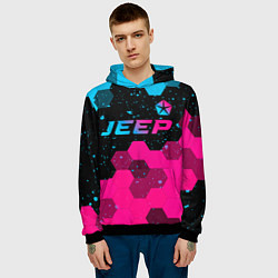 Толстовка-худи мужская Jeep - neon gradient: символ сверху, цвет: 3D-черный — фото 2