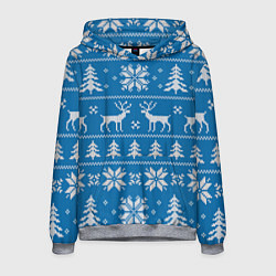Мужская толстовка Рождественский синий свитер с оленями