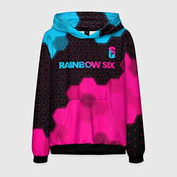 Толстовка-худи мужская Rainbow Six - neon gradient: символ сверху, цвет: 3D-черный