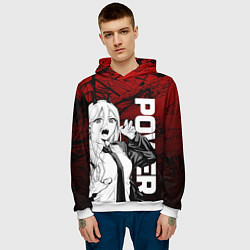Толстовка-худи мужская Пауэр : Человек-бензопила, цвет: 3D-белый — фото 2