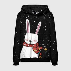 Толстовка-худи мужская Кролик символ 2023 года, цвет: 3D-черный