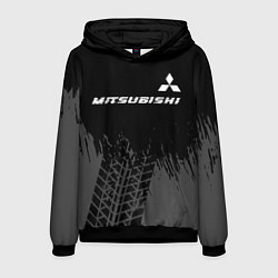 Толстовка-худи мужская Mitsubishi speed на темном фоне со следами шин: си, цвет: 3D-черный