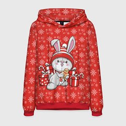 Толстовка-худи мужская Новогодний кролик с пряником, цвет: 3D-красный