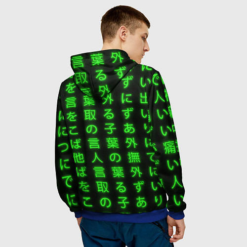 Мужская толстовка Неоновые иероглифы - Rebecca / 3D-Синий – фото 4