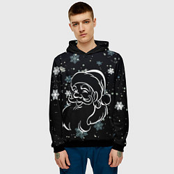 Толстовка-худи мужская Дед Мороз и снежинки, цвет: 3D-черный — фото 2