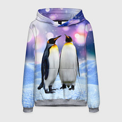 Толстовка-худи мужская Пингвины на снегу, цвет: 3D-меланж
