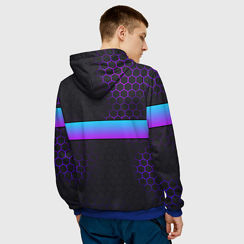 Мужская толстовка Серега всегда прав - неоновые соты / 3D-Синий – фото 4