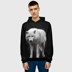 Толстовка-худи мужская Белый волк на темном фоне, цвет: 3D-черный — фото 2