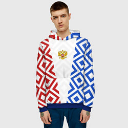 Толстовка-худи мужская Russia sport ромбы и герб, цвет: 3D-синий — фото 2