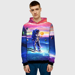 Толстовка-худи мужская Космонавт среди планет в виртуальной вселенной, цвет: 3D-черный — фото 2