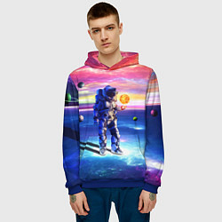 Толстовка-худи мужская Космонавт среди планет в виртуальной вселенной, цвет: 3D-синий — фото 2