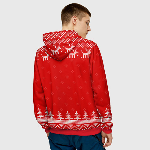 Мужская толстовка Новогодний строитель: свитер с оленями / 3D-Красный – фото 4