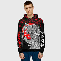 Толстовка-худи мужская Самурай и сакура на черном фоне, цвет: 3D-черный — фото 2