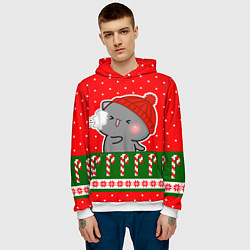 Толстовка-худи мужская Серый котик - играет в снежки, цвет: 3D-белый — фото 2