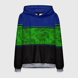 Толстовка-худи мужская Синие, неоновые зеленые мраморные и черные полосы, цвет: 3D-меланж